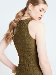 River Island Green Halter Neck Textured Column Midi Dress - Image 3 of 4