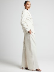 River Island Cream Wide Leg Pleated Linen Trousers - Image 3 of 6