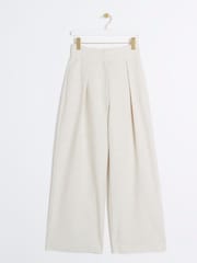 River Island Cream Wide Leg Pleated Linen Trousers - Image 5 of 6