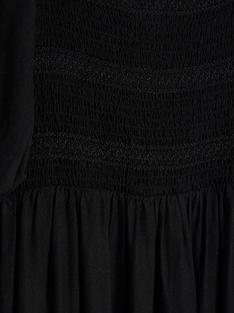 River Island Black Square Neck Shirred Midi Dress - Image 4 of 4 River Island Black Square Neck Shirred Midi Dress - Image 4 of 4