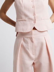 River Island Pink Wide Leg Pleated Linen Trousers - Image 3 of 4