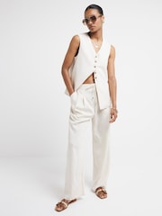River Island Cream Stripe Wide Leg Trousers - Image 1 of 4