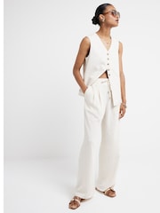River Island Cream Stripe Wide Leg Trousers - Image 3 of 4