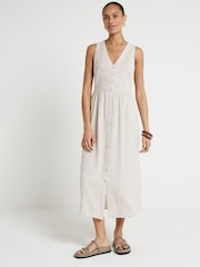 River Island Brown Linen Cutwork Midi Dress - Image 1 of 4