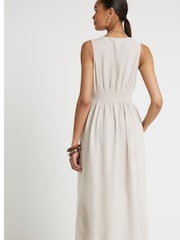 River Island Brown Linen Cutwork Midi Dress - Image 3 of 4