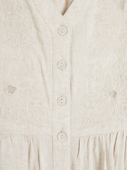 River Island Brown Linen Cutwork Midi Dress - Image 4 of 4