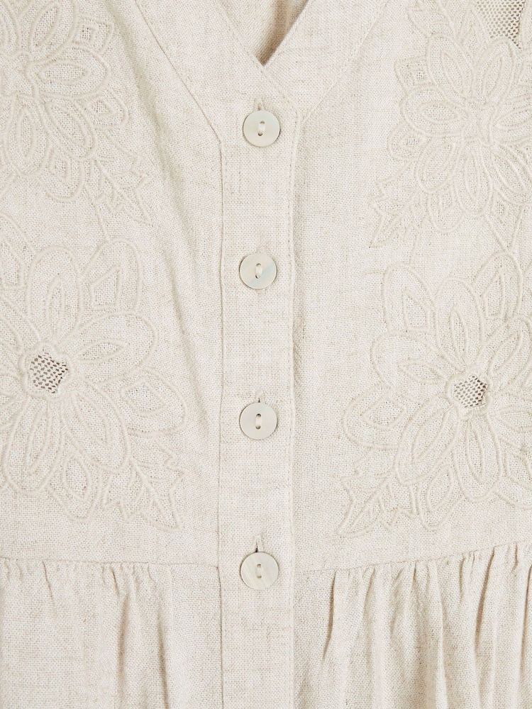River Island Brown Linen Cutwork Midi Dress - Image 4 of 4 River Island Brown Linen Cutwork Midi Dress - Image 4 of 4