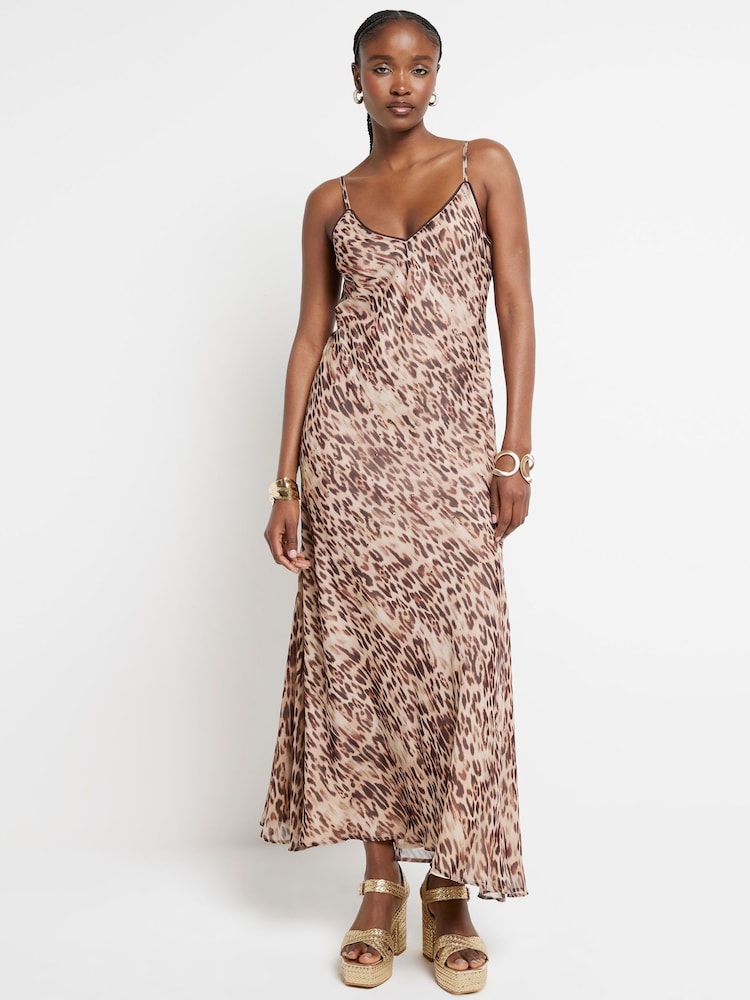 River Island Украшенный леопардовый принт 100% Хлопковое платье-комбинация - Image 1 of 4