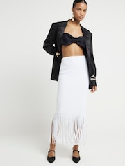 River Island White Sequin Fringe Midi Skirt - Image 1 of 5