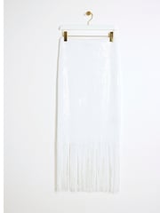 River Island White Sequin Fringe Midi Skirt - Image 5 of 5