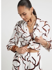 River Island Brown Abstract Boxy 100% Cotton Shirt - Image 2 of 4
