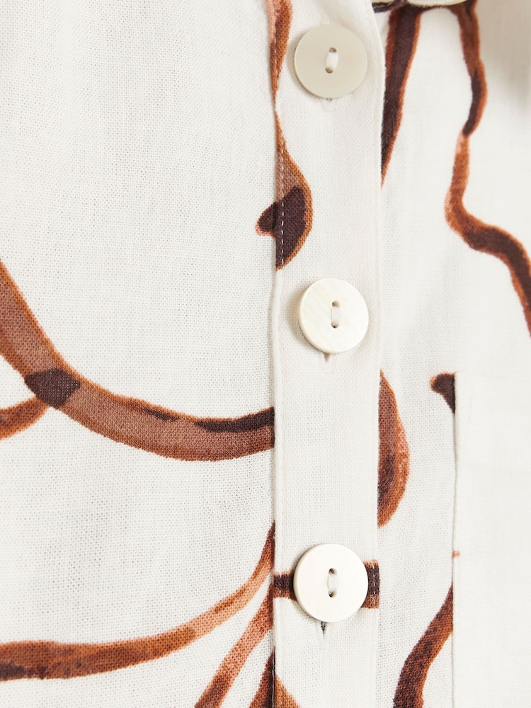 River Island Brown Abstract Boxy 100% Cotton Shirt - Image 4 of 4