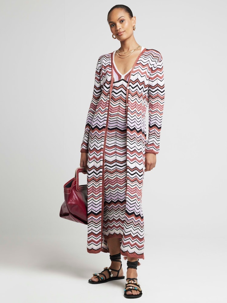 River Island Purple Chevron Striped Longline 100% Cotton Cardigan - Image 1 of 4