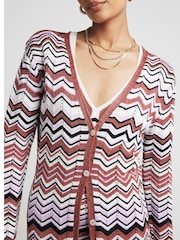 River Island Purple Chevron Striped Longline 100% Cotton Cardigan - Image 3 of 4