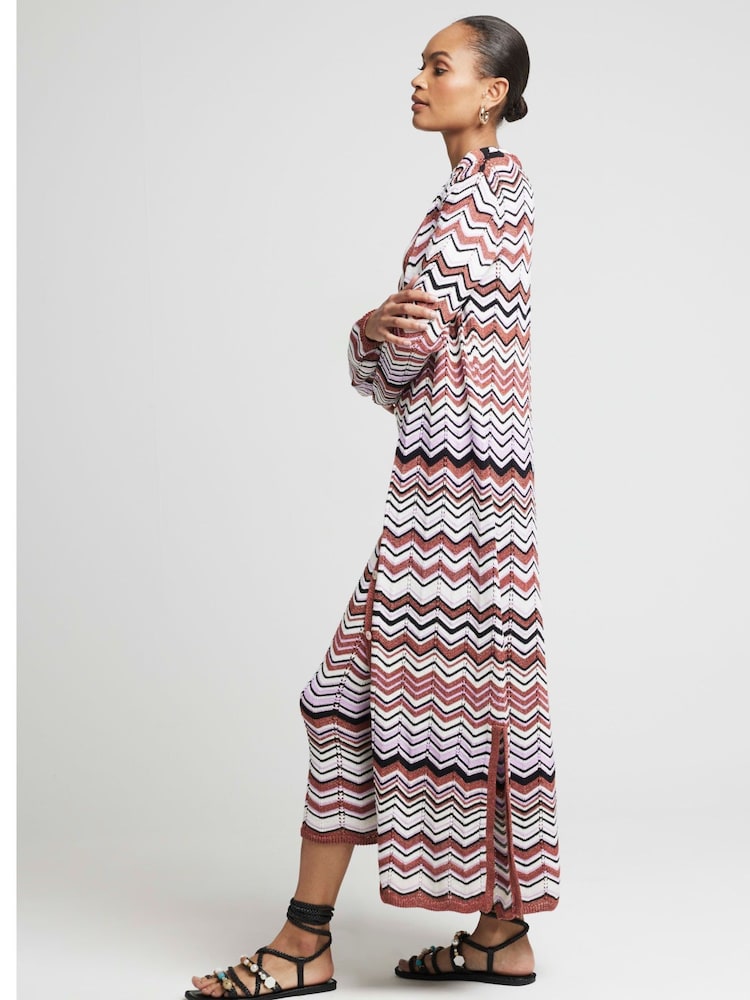 River Island Purple Chevron Striped Longline 100% Cotton Cardigan - Image 4 of 4
