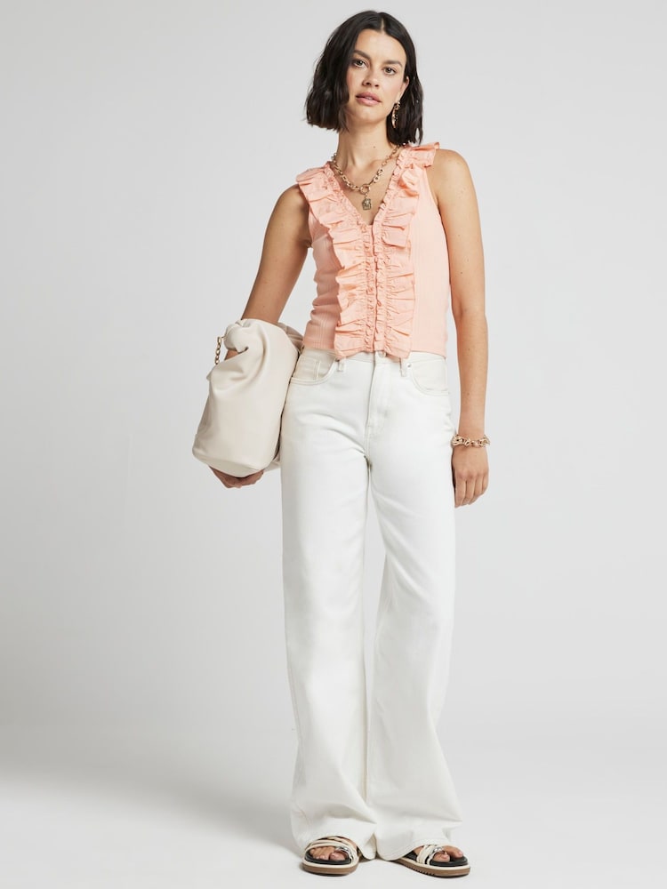 River Island Pink Ribbed Hybrid Ruffle Tank Top - Image 1 of 4