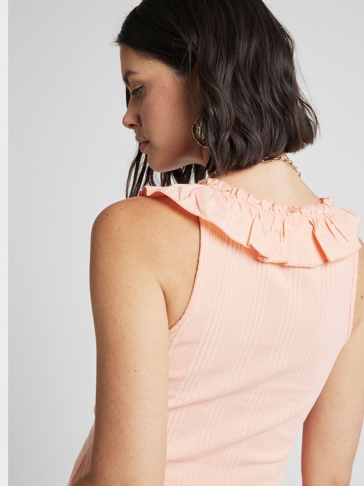 River Island Pink Ribbed Hybrid Ruffle Tank Top - Image 2 of 4