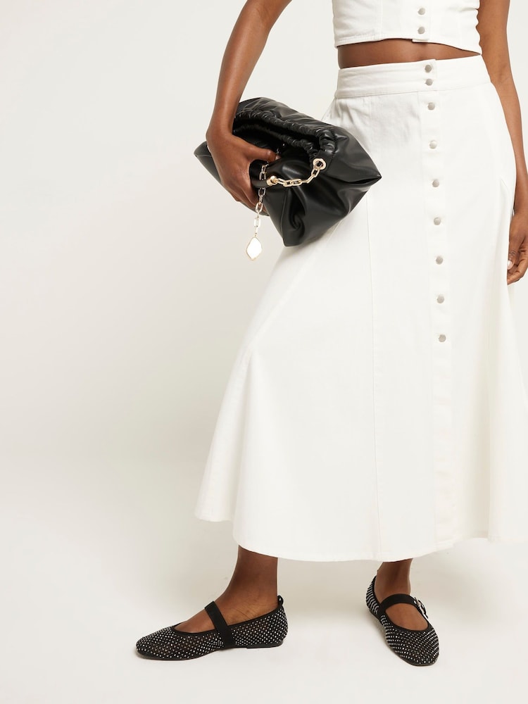 River Island White Godet Denim Midi Skirt - Image 2 of 6