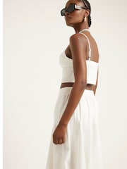 River Island White Godet Denim Midi Skirt - Image 3 of 6