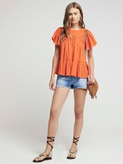 River Island Orange Cutwork 100% Cotton Top - Image 1 of 6