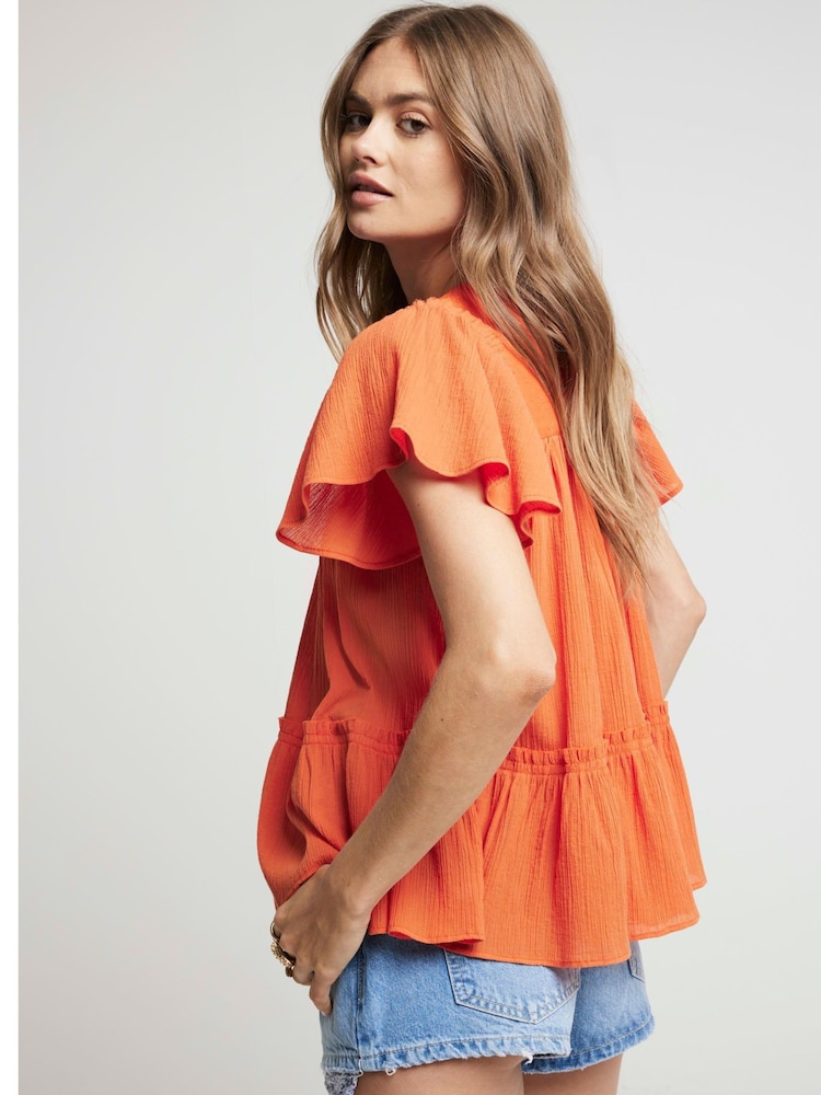 River Island Orange Cutwork 100% Cotton Top - Image 2 of 6