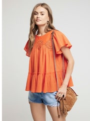 River Island Orange Cutwork 100% Cotton Top - Image 3 of 6