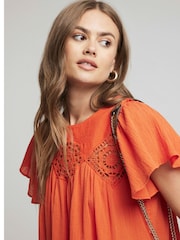 River Island Orange Cutwork 100% Cotton Top - Image 4 of 6