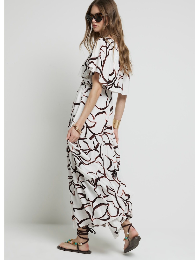 River Island Brown Frill Sleeve Maxi Dress - Image 2 of 6