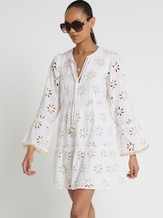 River Island Cream Broderie Smock Mini Dress - Image 1 of 4
