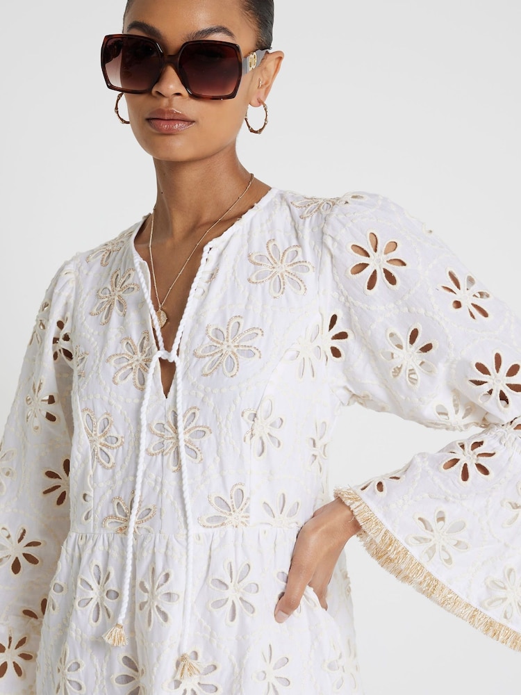 River Island Cream Broderie Smock Mini Dress - Image 2 of 4