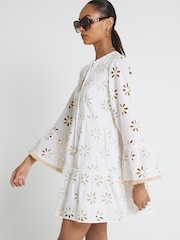 River Island Cream Broderie Smock Mini Dress - Image 3 of 4