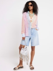River Island Pink Floral Print Mix 100% Cotton Shirt - Image 1 of 4