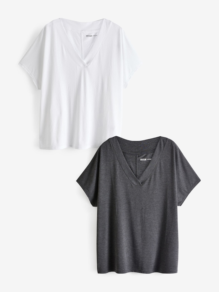 Negro - River Island Multipack Smart V-Neck T-Shirts 2 Pack - Imagen 1 de 8