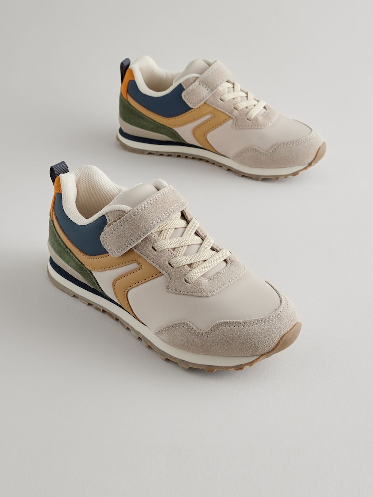 Neutral Colourblock Standard Fit (F) One Strap Elastic Lace Trainers - Image 1 of 6