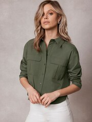 Mint Velvet Green Cropped Utility Shirt - Image 1 of 2