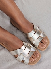 Mint Velvet Gold Leather Woven Flat Sandals - Image 2 of 3