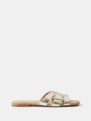 Mint Velvet Gold Leather Woven Flat Sandals - Image 3 of 3