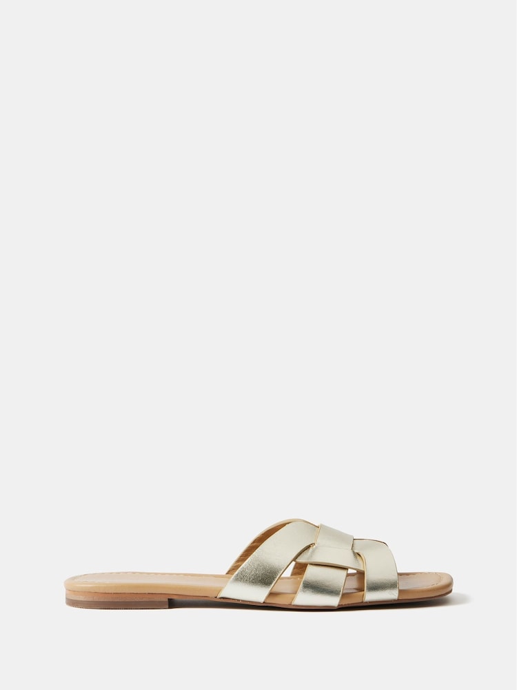 Mint Velvet Gold Leather Woven Flat Sandals - Image 3 of 3