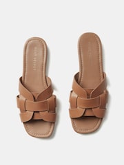 Mint Velvet Brown Leather Woven Flat Sandals - Image 3 of 5