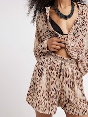 River Island Brown Pull-On Leopard Print 100% Cotton Shorts - Image 1 of 1