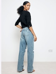 River Island Blue Relaxed Straight Leg Jeans - Image 2 of 7