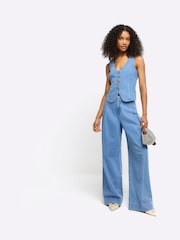 River Island Blue Mid Rise Stretch Baggy 100% Cotton Jeans - Image 1 of 4