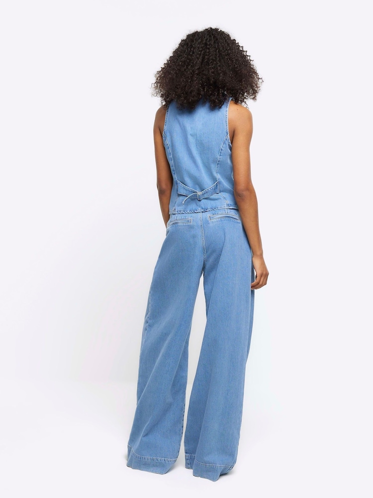 River Island Blue Mid Rise Stretch Baggy 100% Cotton Jeans - Image 2 of 4
