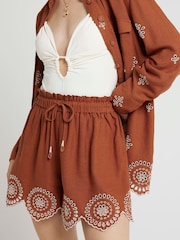 River Island Orange Broderie 100% Cotton Shorts - Image 3 of 4