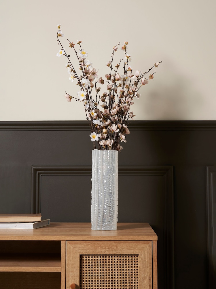 BHS White Large Mottled Glass Vase - Image 1 of 4