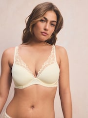 Cream Pad Plunge Floral Lace And Microfibre Bra - Image 1 of 6