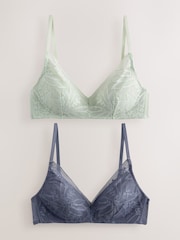 Blue/Green Pad Non Wire Lace Detail Ultimate Comfort Bras 2 Pack - Image 8 of 12