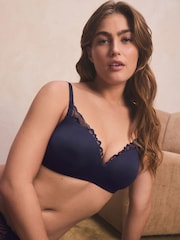 Navy Non Pad Non Wire Floral Lace And Microfibre Bra - Image 1 of 5