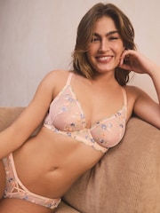 Multi Non Pad Plunge Premium Floral Print Embroidery Bra - Image 1 of 8