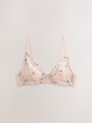 Multi Non Pad Plunge Premium Floral Print Embroidery Bra - Image 6 of 8